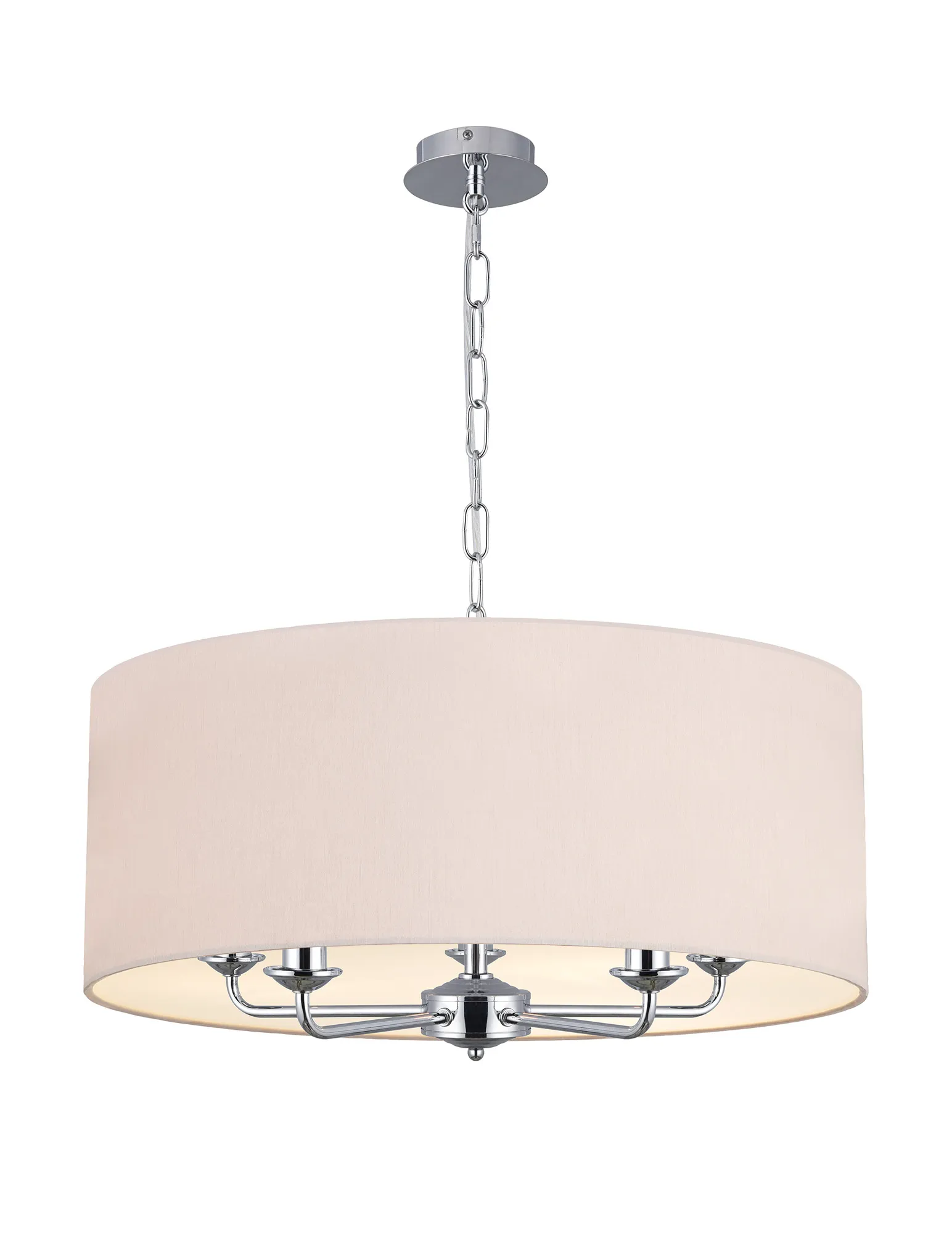 DK0653  Banyan 60cm 5 Light Pendant Polished Chrome; Nude Beige/Moonlight